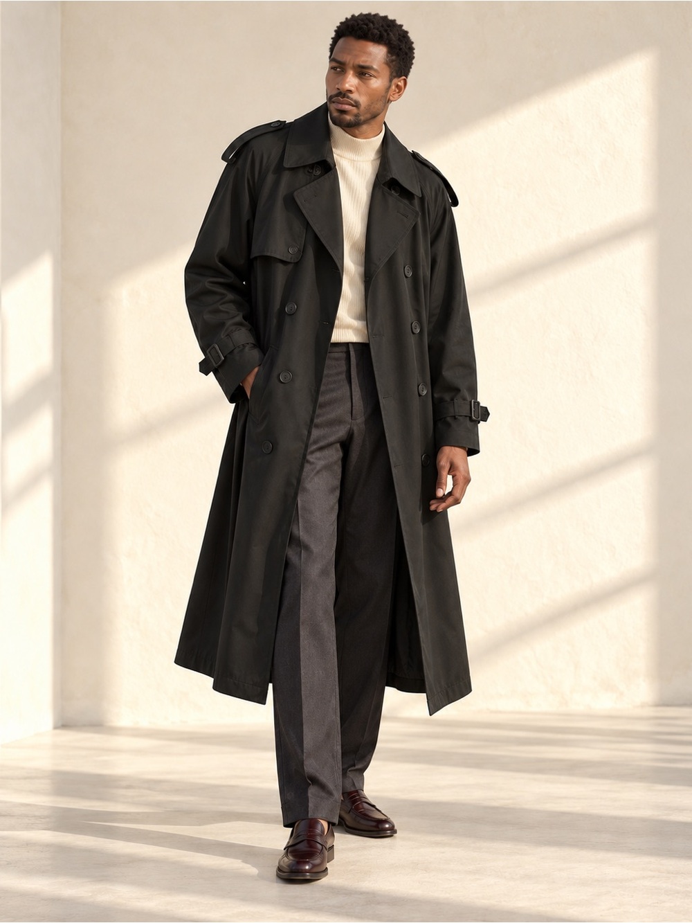 Vintage Raintamer Black Belted Trench Coat Removable Liner Oversized Sz M
